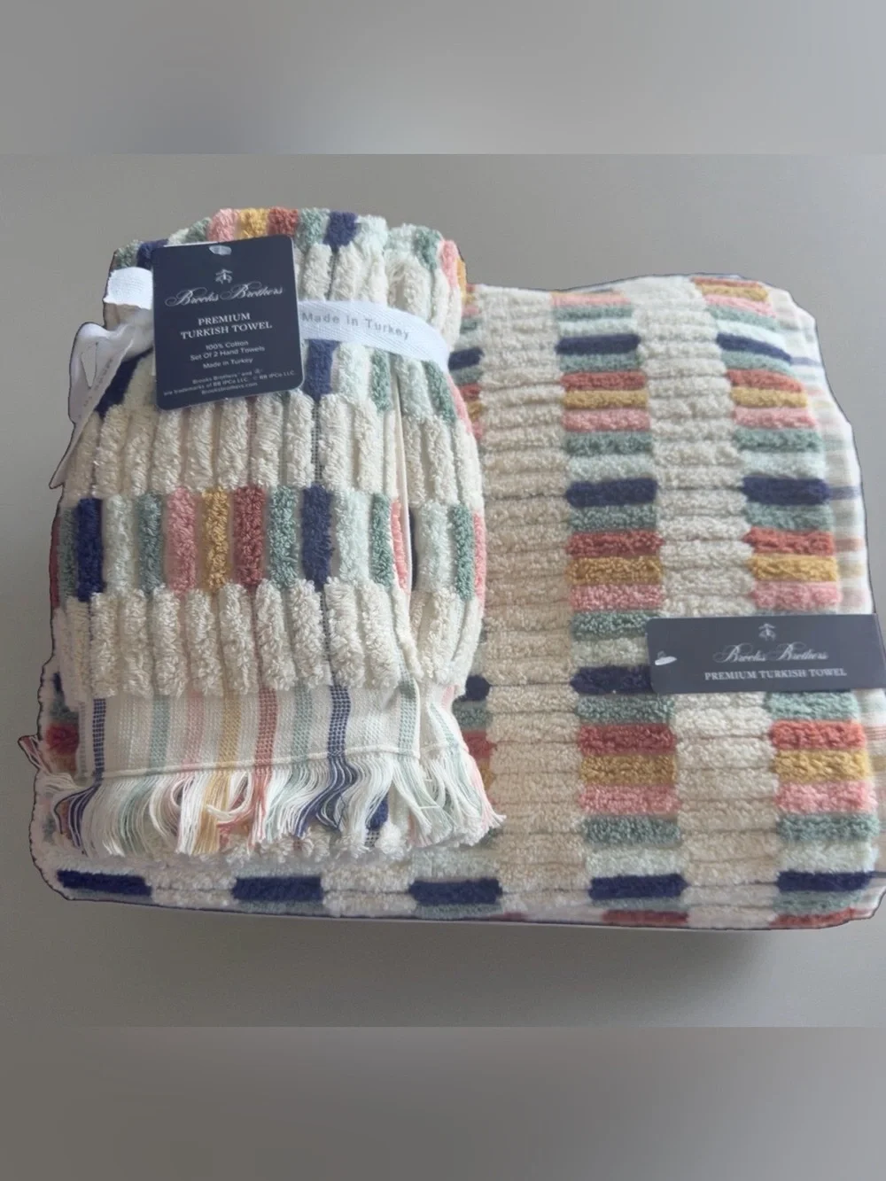 4 Brooks Brothers Mosaic Tiles 2 Bath 2 Hand Premium Turkish Towels Set of 4 NWT